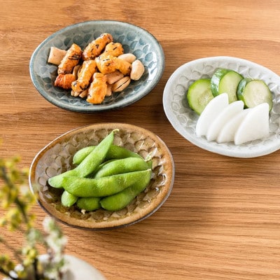 【信楽焼・明山】平皿　豆(月白/青緑/浅黄)3枚セットht-222324