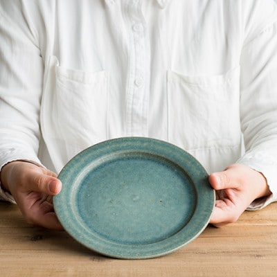 信楽焼・明山の　リムプレートM　淡青磁　2枚セット　s18-di14