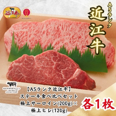 【A5ランク近江牛】ステーキ食べ比べセット折箱入　極上サーロイン(200g)×極上ヒレ(120g)