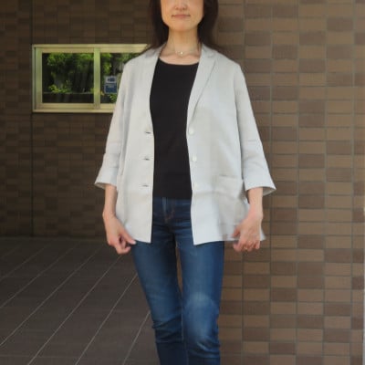 【和心衣・ワゴロモ】和晒麻布(わざらしあざぶ)麻100%のレディスジャケット グレーMサイズ