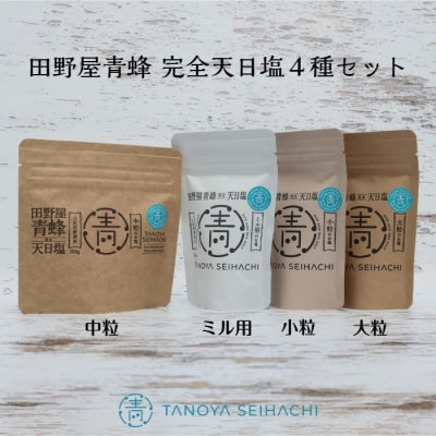 【四国一小さなまち】塩職人 田野屋青蜂 完全天日塩4種セット(大粒・中粒・小粒・ミル用)