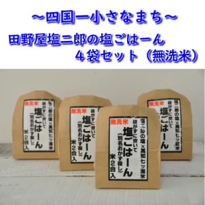 【四国一小さなまち】田野屋塩二郎の塩ごはーん　4袋セット(無洗米)
