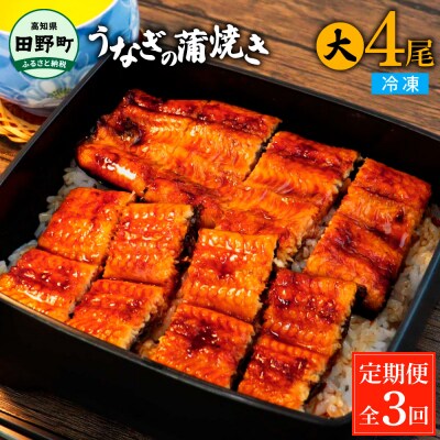 田野町産うなぎの蒲焼き(大) 4尾×3回 定期便 3ヶ月 定期コース 1尾あたり120～150g