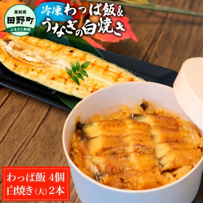 ★四国一小さなまち★田野町産うなぎのわっぱ飯 4個+田野町産うなぎの白焼き(大)2尾セット～冷凍～