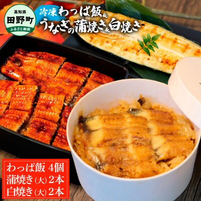 ★四国一小さなまち★田野町産うなぎのわっぱ飯4個+うなぎの蒲焼き(大)2尾+うなぎの白焼き(大)2尾