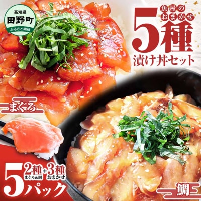 これが魚屋の漬け丼だ!魚屋の訳あり5種海鮮丼セット(マグロ+鯛+おまかせ3種) 80g×5P