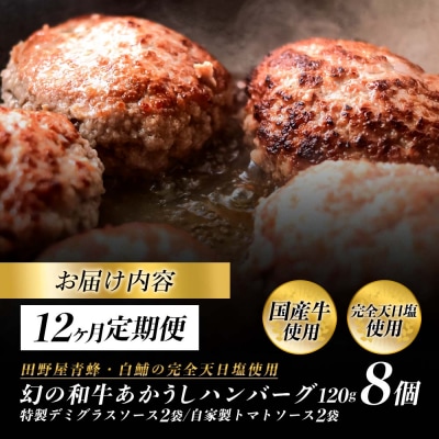 幻のあかうし和牛ハンバーグ 8個入り 12ヶ月定期便【特製デミソース トマトソース付き】