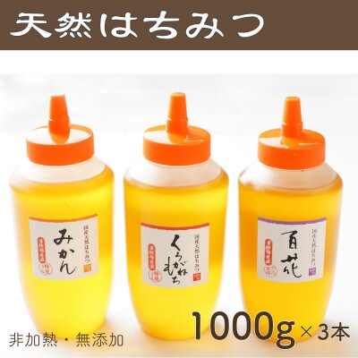 竹内養蜂の蜂蜜3種(みかん・くろがねもち・百花) 各1000g