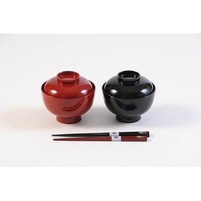 川連漆器　夫婦雑煮椀　箸付[D5302]