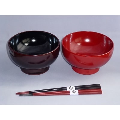川連漆器　夫婦大椀　箸付[D5303]