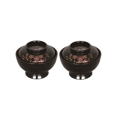 川連漆器　五寸大椀　蓋付　桜模様[Q2-5601]
