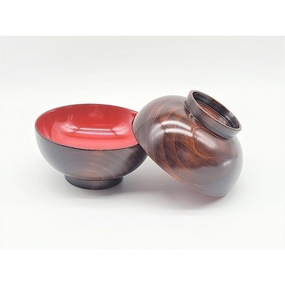 川連漆器　木目汁椀　ペア[B5-5801]