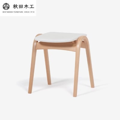 【秋田木工】スツール「No.202」　ナチュラル塗装×アイボリー[E7402-1]