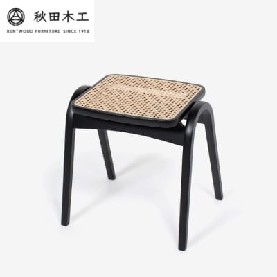 【秋田木工】スツール「No.202-R」　艶消しブラック塗装[I7401-2]