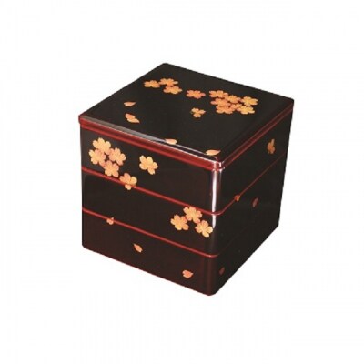 川連漆器　三段重箱　桜磨絵(F6102)