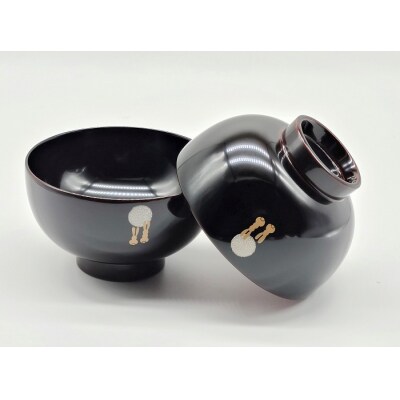 川連漆器　夫婦椀　月見うさぎ[H5805]