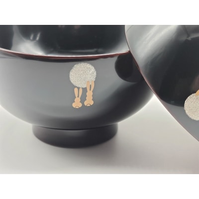 川連漆器　夫婦椀　月見うさぎ[H5805]