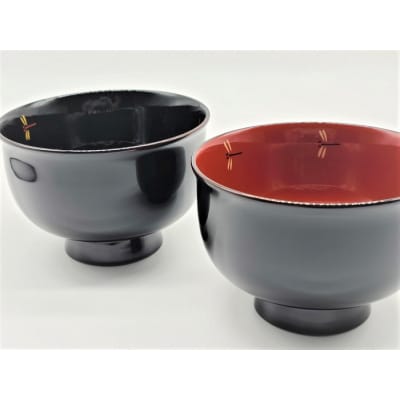 川連漆器　夫婦椀　とんぼ[H5807]