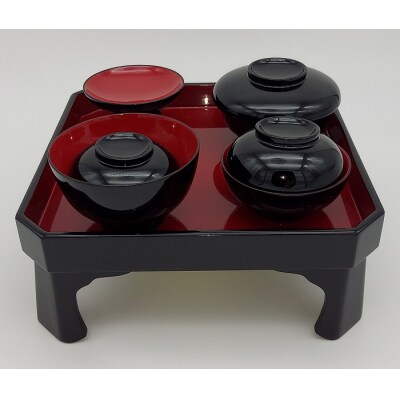 川連漆器　御喰い初めセット[Q9-5701]