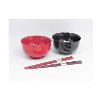 川連漆器　燻椀　夫婦小丼　すべらない箸セット[N2-5401]