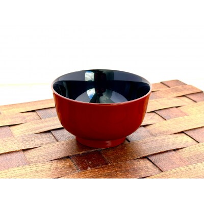 川連漆器　朱うるみ内黒3.6寸羽反汁椀[L5501]