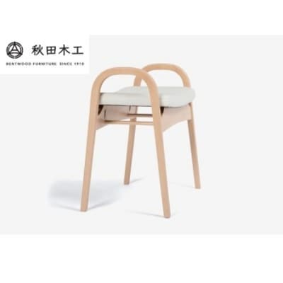 【秋田木工】スツール「No.202-H」　ナチュラル塗装×ベージュ[Q7401-1]