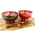川連漆器　箸付夫婦そば椀(黒内朱・皆朱)紙箱入[N4-5501]