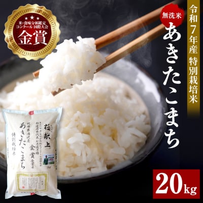 【令和7年産】特別栽培米 あきたこまち 無洗米 5kg×4袋[I1-2101]
