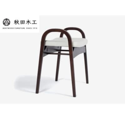 【秋田木工】スツール「No.202-H」　ウォールナット塗装×ベージュ[Q7401-2]