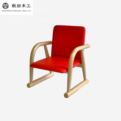 【秋田木工】キッズチェア「ゆざわっこ」　ナチュラル塗装×レッド[O7401-2]