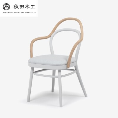 【秋田木工】ダイニングチェア「magekko」　シルバー塗装(白鼠)[F7405-2]
