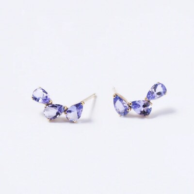 K18タンザナイトツユ3粒ピアス　1ペア(両耳用)