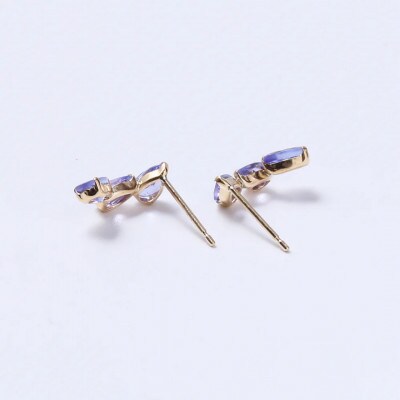 K18タンザナイトツユ3粒ピアス　1ペア(両耳用)