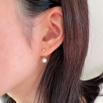 K18丸玉カーブピアス アコヤパールキャッチ付　1ペア(両耳用)