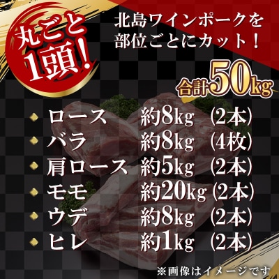 【定期便全3回】【農場直送】道産　北島ワインポーク　1頭丸ごとセット計約50kg_Y067-0046