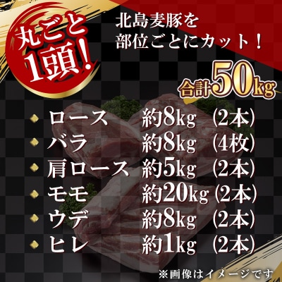 【定期便全3回】【農場直送】道産　北島麦豚　1頭丸ごとセット計約50kg_Y067-0047