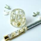 ハーバリウムボールペン&ペン立てセット(ホワイト、シルバー系)ギフト用