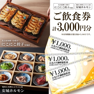名古屋羽根つき餃子にこにこ餃子安城店と焼肉&味噌とんちゃん屋安城ホルモンのご飲食券