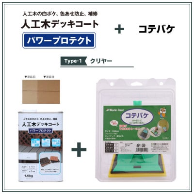 人工木用塗料パワープロテクト&コテバケセット Type-1 クリヤー