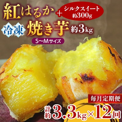 【毎月定期便】冷凍焼き芋 紅はるかS～M約3kg+シルクスイート300g 計約3.3kg全12回