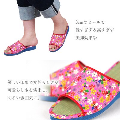 和柄美脚サンダル　花柄金襴　ピンク/Mサイズ