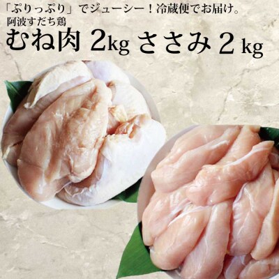阿波すだち鶏 ヘルシーセット(むね肉 2kg ささみ 2kg)