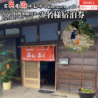 古民家民泊ぶんぶく 3名様宿泊券 田舎暮らし+みかん収穫体験付きプラン