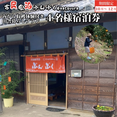古民家民泊ぶんぶく 4名様宿泊券 田舎暮らし+みかん収穫体験付きプラン