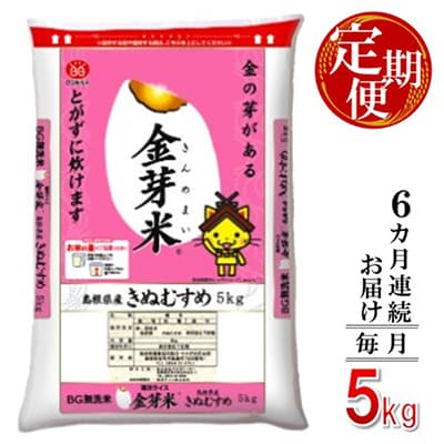 【毎月定期便】BG無洗米　金芽米きぬむすめ 5kg【毎月】全6回