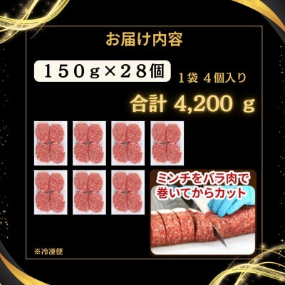 【肉汁!肉好きへ贈る!】柏木牧場特製 国産牛100%ハンバーグ (150g×28個)