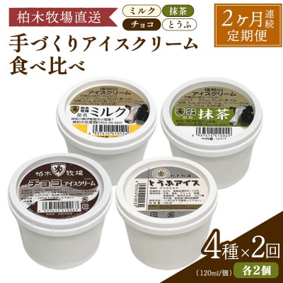 【毎月定期便】柏木牧場 手づくりアイスクリーム食べ比べ 計16個 (4種 各2個/回)全2回