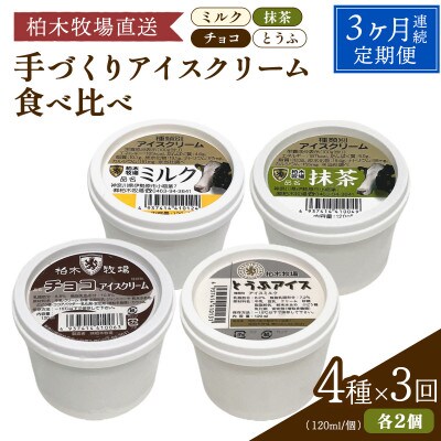 【毎月定期便】柏木牧場 手づくりアイスクリーム食べ比べ 計24個 (4種 各2個/回)全3回