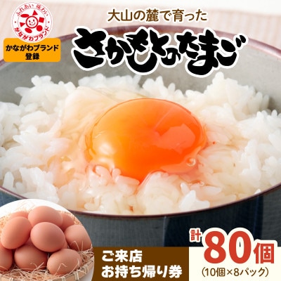 「ご来店お持ち帰り用券」合計80個分 大山の麓で育ったさかもとのたまご  (10個×8パック)