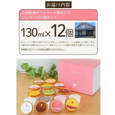 【3ヵ月毎定期便】石田牧場のジェラート屋めぐり おまかせ ジェラート12個セット [0358]全4回